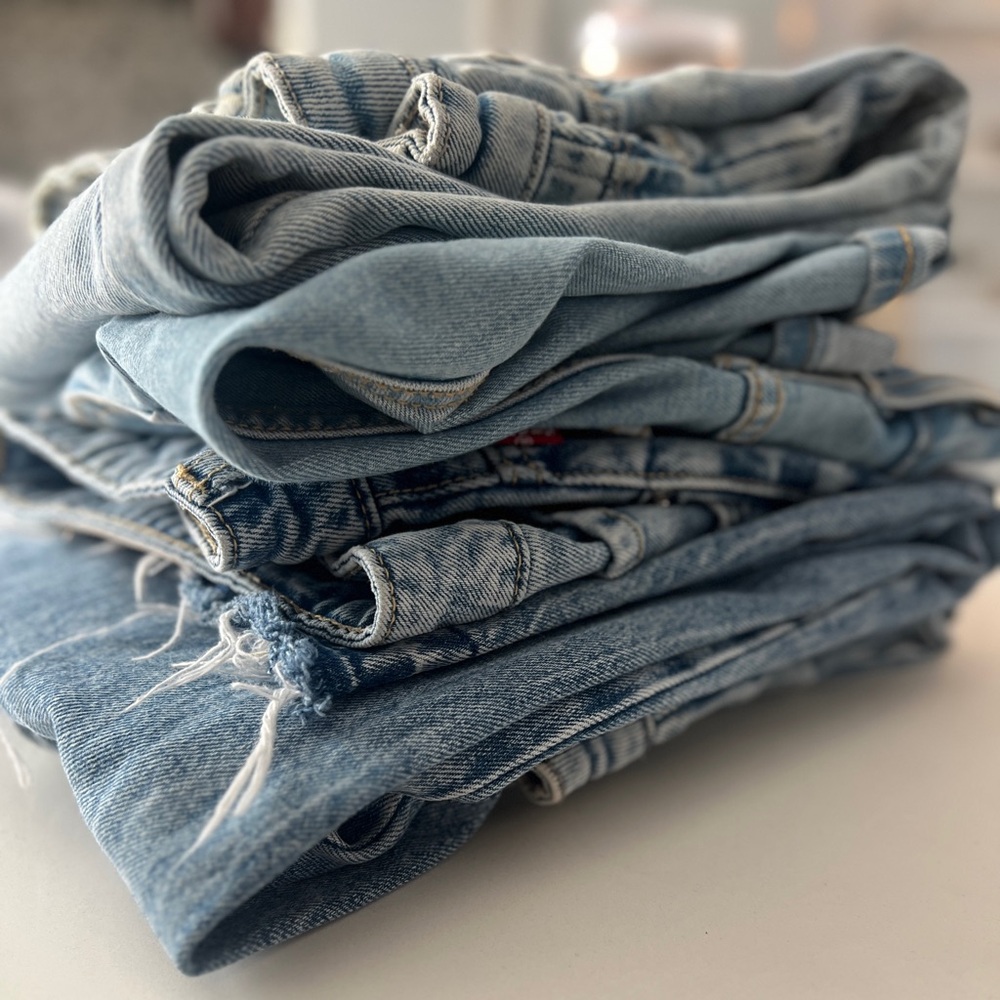 Pack of Denim Fabric Jeans in Various Conditions for Upcycling